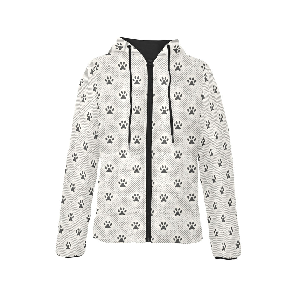 Dog Paws Pattern Print Design 03 Women's Padded Hooded Jacket