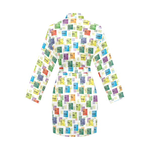 Chemistry Periodic Table Pattern Print Design 05 Women's Long Sleeve Belted Night Robe