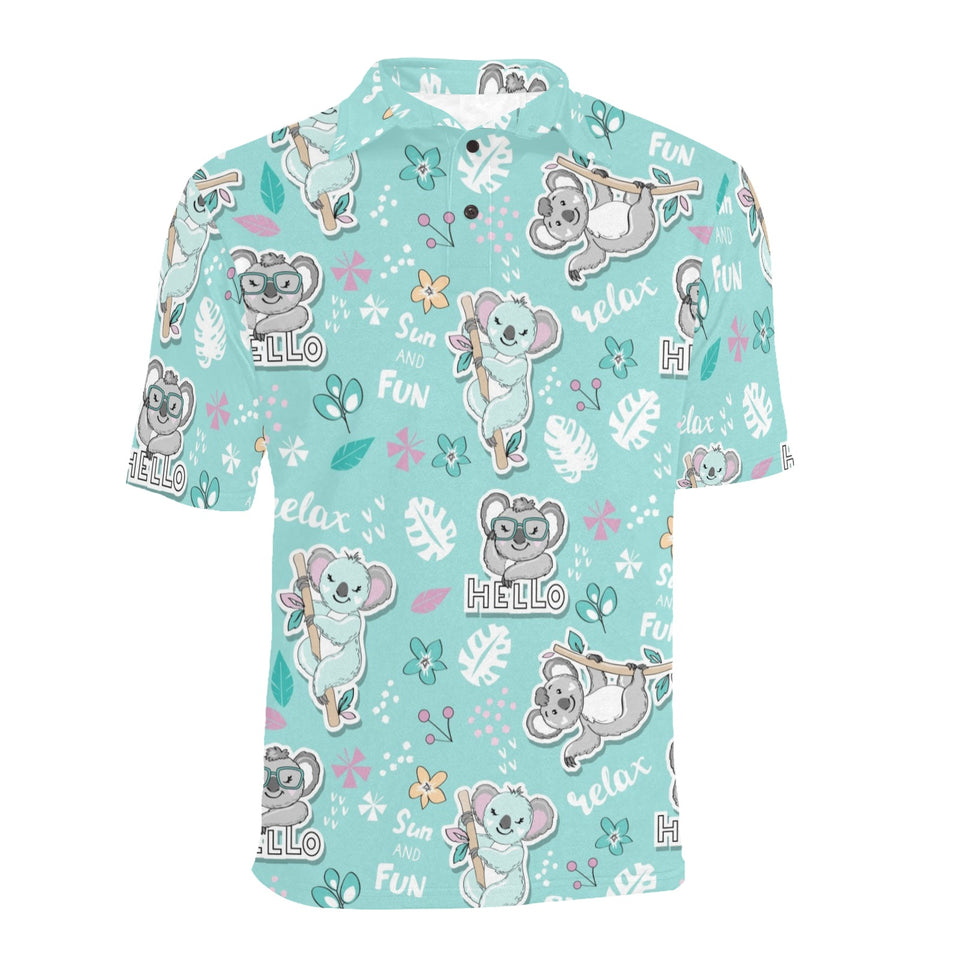Cute koalas blue background pattern Men's All Over Print Polo Shirt