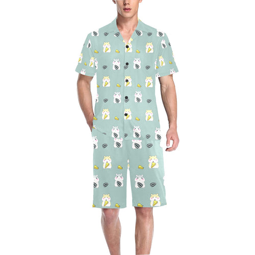 Cute hamster cheese pattern Men's V-Neck Short Pajama Set