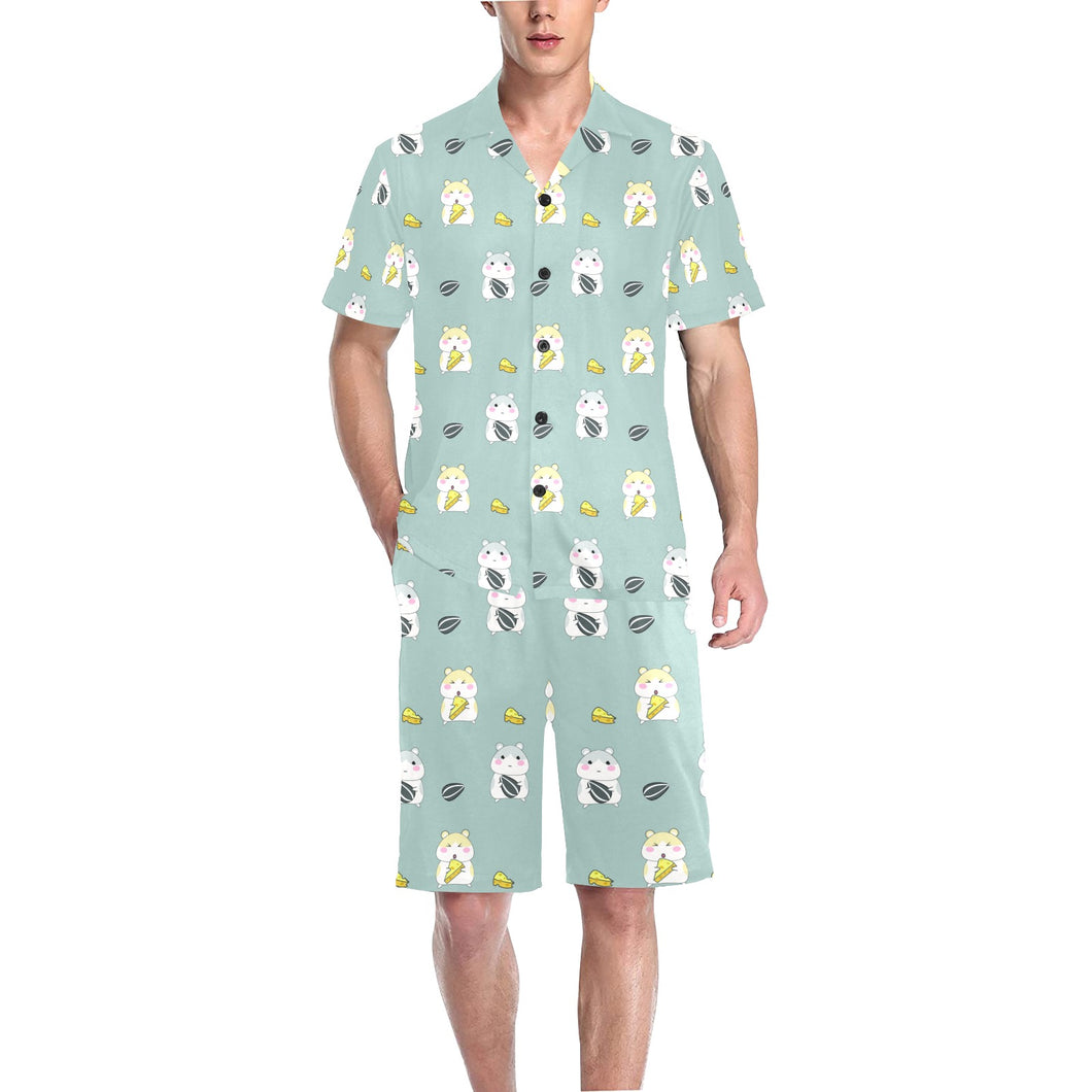 Cute hamster cheese pattern Men's V-Neck Short Pajama Set