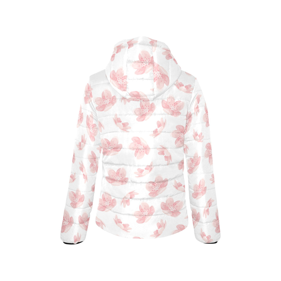Pink sakura cherry blossom pattern Women's Padded Hooded Jacket