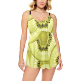 Sliced kiwi pattern Chest Sexy Pleated Two Piece Swim Dress