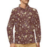 Coffee bean flower pattern Men's Long Sleeve Polo Shirt