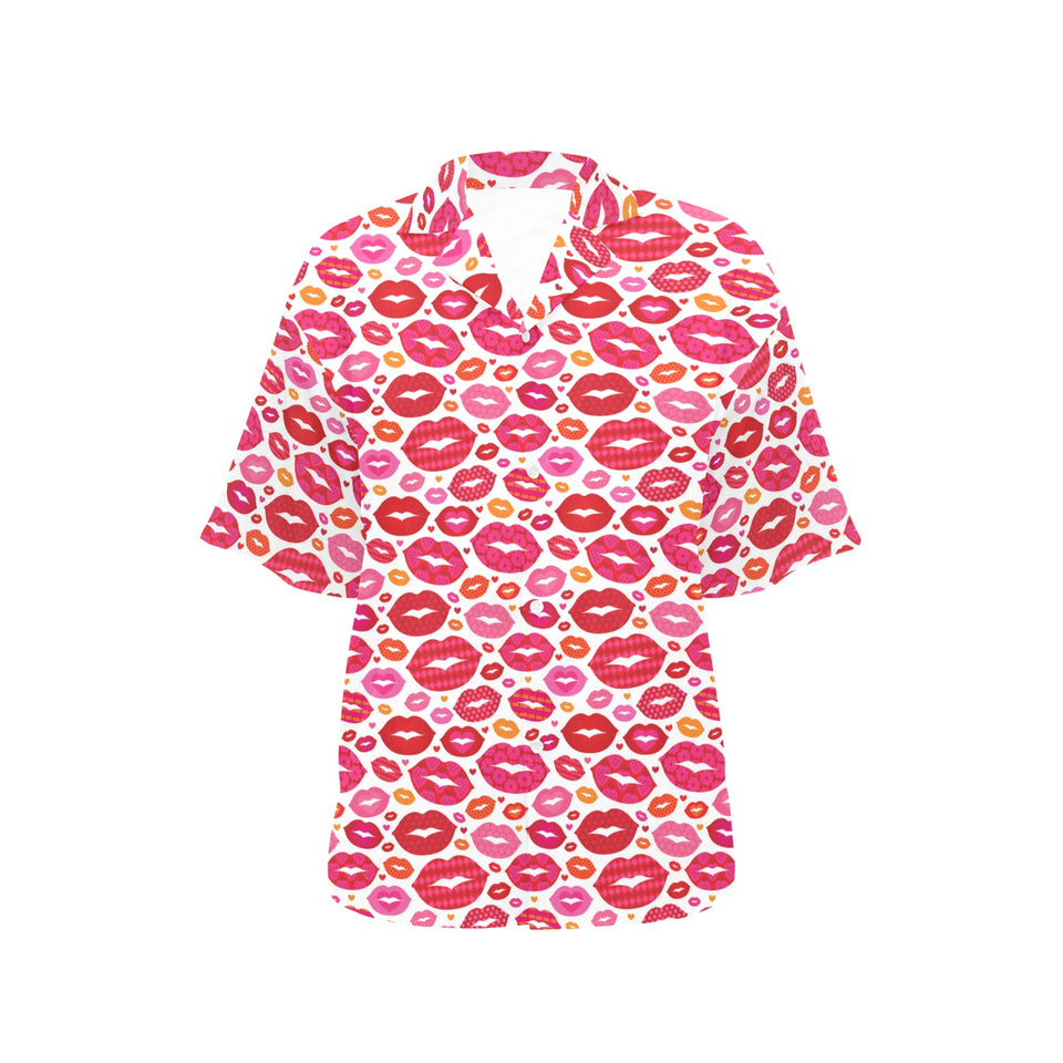Lips Pattern Print Design 01 Women's All Over Print Hawaiian Shirt