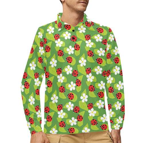 Ladybug Pattern Print Design 01 Men's Long Sleeve Polo Shirt