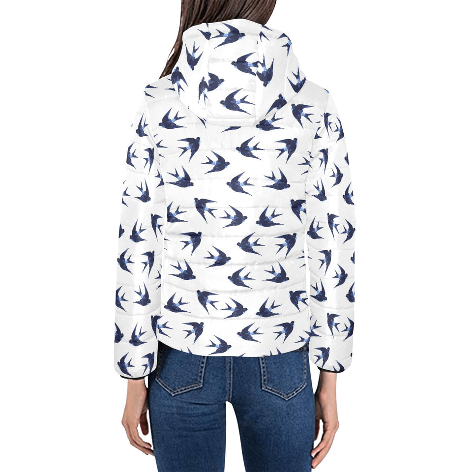 Swallow Pattern Print Design 03 Women's Padded Hooded Jacket