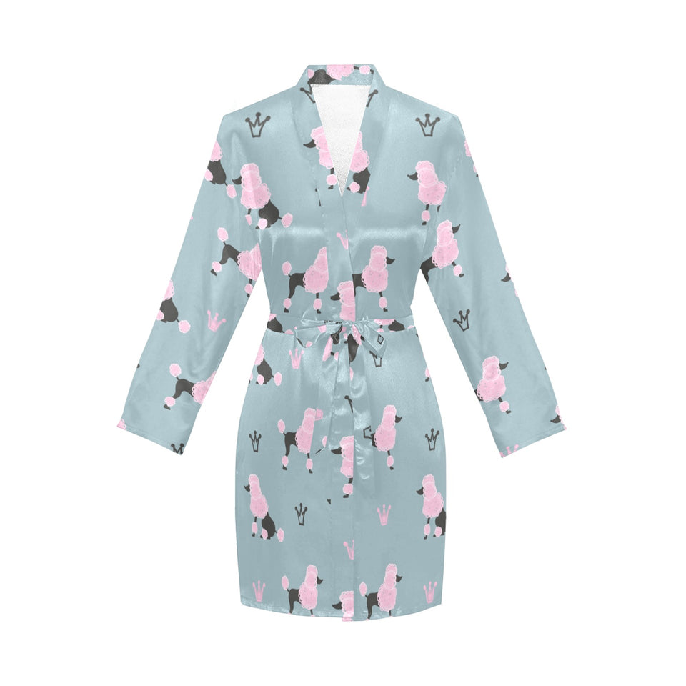 poodle dog pattern Women's Long Sleeve Belted Night Robe
