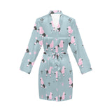 poodle dog pattern Women's Long Sleeve Belted Night Robe