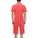 strawberry pattern red background Men's V-Neck Short Pajama Set