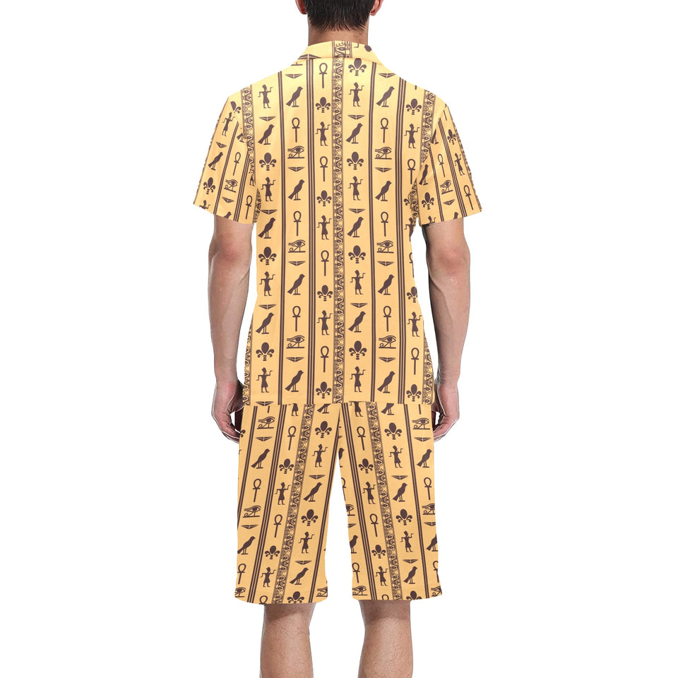 Egypt Hieroglyphics Pattern Print Design 02 Men's V-Neck Short Pajama Set
