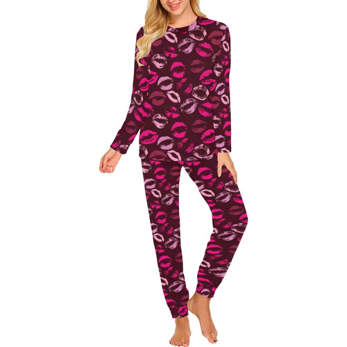 Lips Pattern Print Design 03 Women's All Over Print Pajama Set