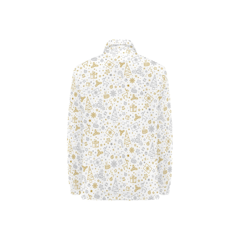 Christmas tree Christmas element Silver gold patte Women's Long Sleeve Polo Shirt