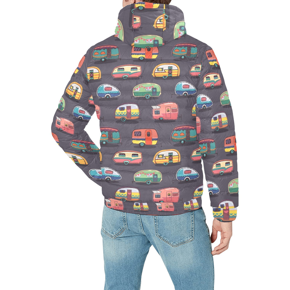 Camper Van Pattern Print Design 02 Men's Padded Hooded Jacket