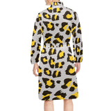 Gray Leopard print pattern Men's Long Sleeve Belted Night Robe