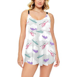Helicopter plane pattern Chest Sexy Pleated Two Piece Swim Dress