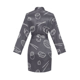 sushi pattern black background Women's Long Sleeve Belted Night Robe