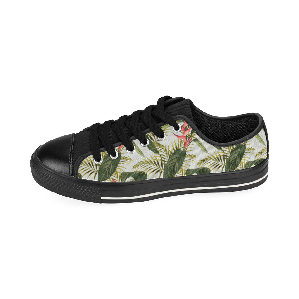 heliconia pattern Men's Low Top Canvas Shoes Black