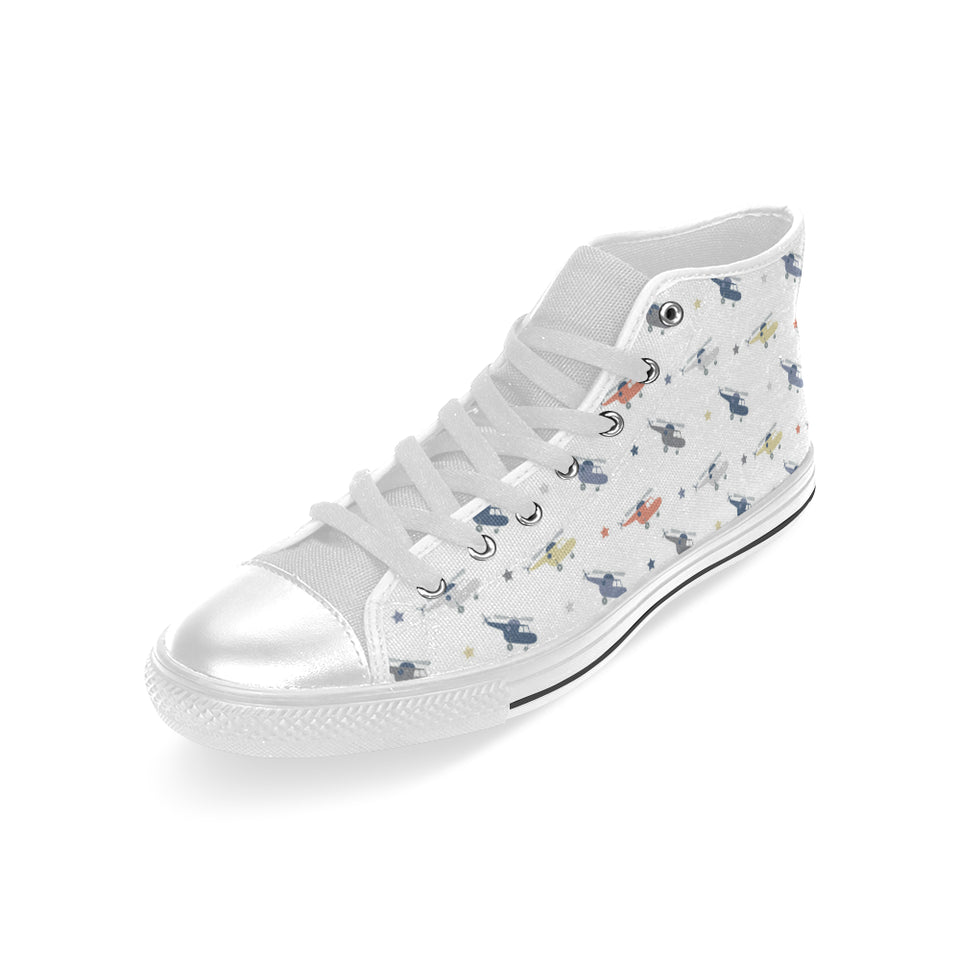 Cute helicopter star pattern Men's High Top Canvas Shoes White