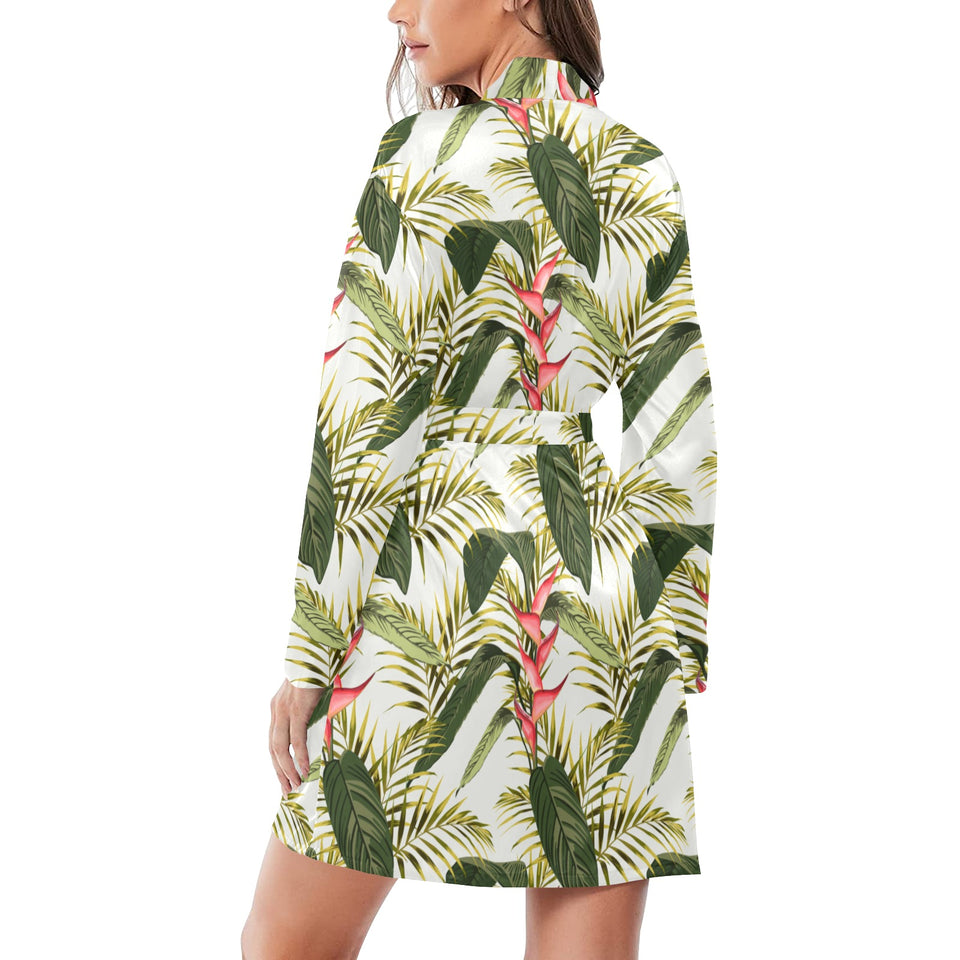 heliconia pattern Women's Long Sleeve Belted Night Robe