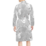 white swan gray background Men's Long Sleeve Belted Night Robe