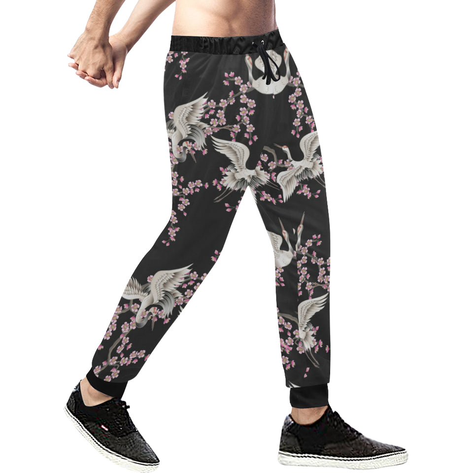 Japanese crane pink sakura pattern Unisex Casual Sweatpants