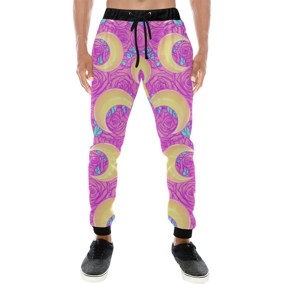 Moon pink rose background Unisex Casual Sweatpants