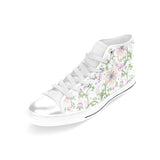 Beautiful pink lotus waterlily leaves pattern Women's High Top Canvas Shoes White