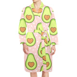 Avocado heart pink background Men's Long Sleeve Belted Night Robe