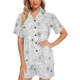 Spider web cobweb pattern white background Women's V-Neck Short Pajama Set