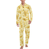 Saxophone cornet pattern yellow background Men's Long Pajama Set