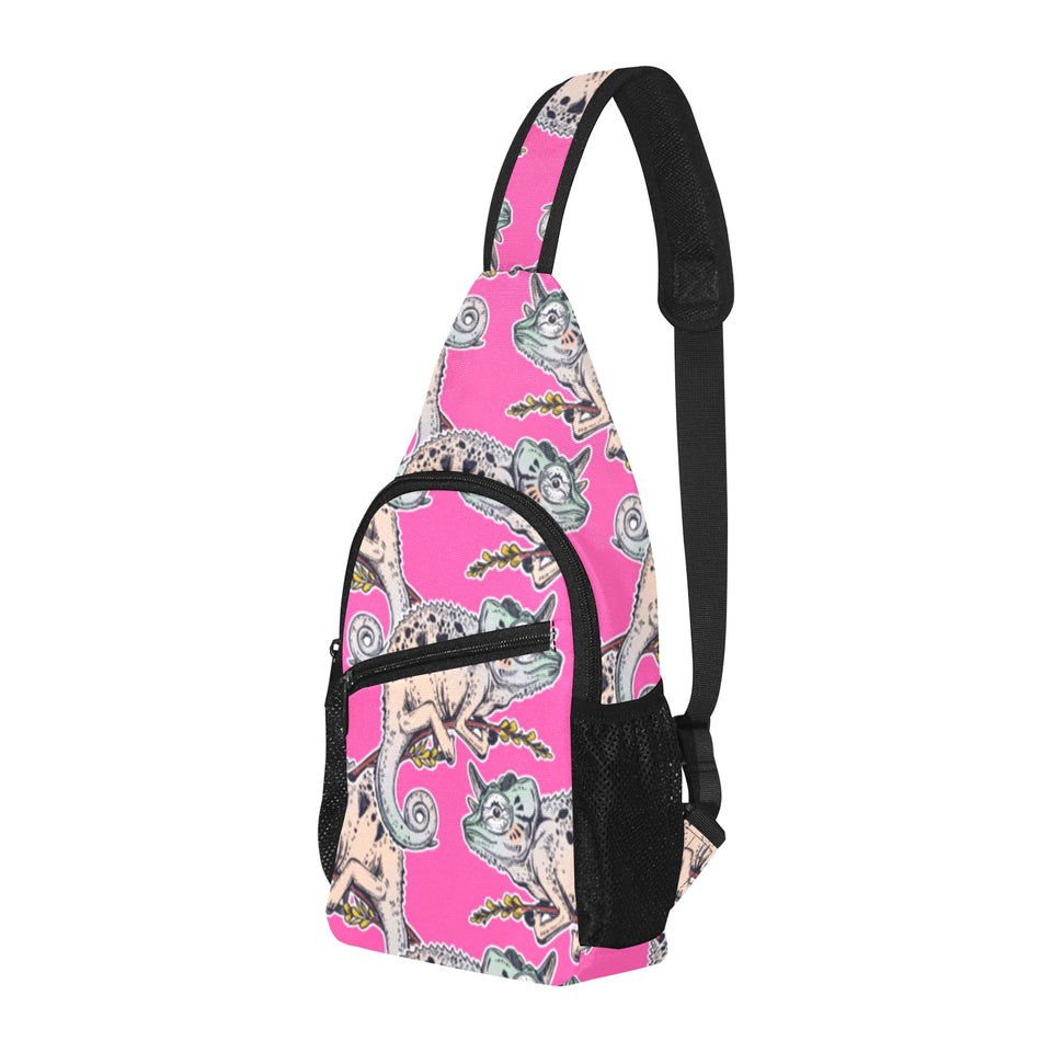 Chameleon lizard pattern pink background All Over Print Chest Bag