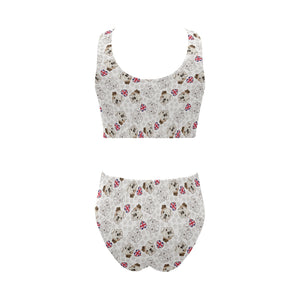 English Bulldog Pattern Print Design 01 Chest Bowknot High Waisted Bikini Swimsuit