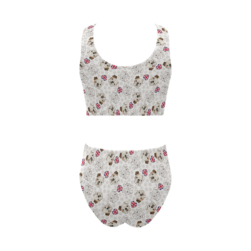 English Bulldog Pattern Print Design 01 Chest Bowknot High Waisted Bikini Swimsuit