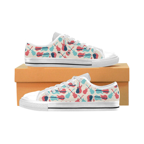 Red Blue guitar pattern Men's Low Top Shoes White