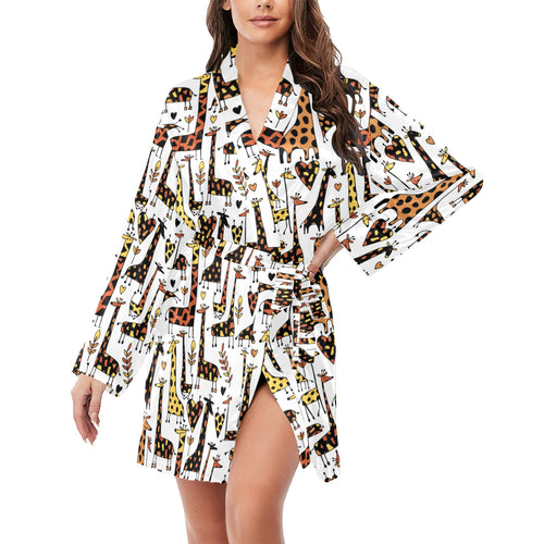 Giraffe Pattern Print Design 05 Women's Long Sleeve Belted Night Robe