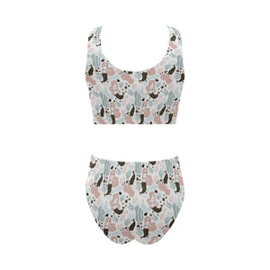 cute mermaid pattern Chest Bowknot High Waisted Bikini Swimsuit