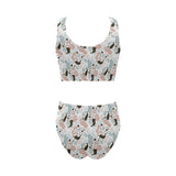 cute mermaid pattern Chest Bowknot High Waisted Bikini Swimsuit