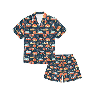 Camper Van Pattern Print Design 05 Kids' Boys' Girls' V-Neck Short Pajama Set