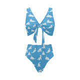 Cute sea lion seal pattern background Chest Bowknot High Waisted Bikini Swimsuit