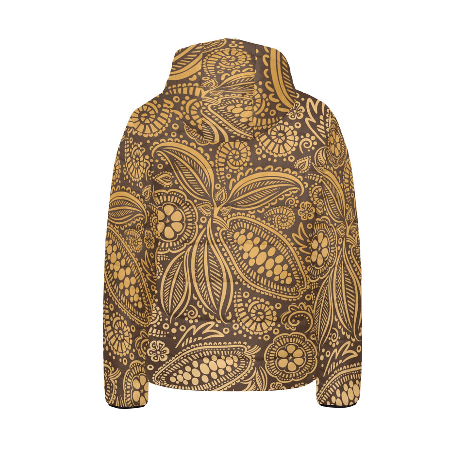 cacao beans tribal polynesian pattern background Kids' Boys' Girls' Padded Hooded Jacket