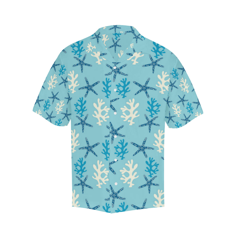 Blue starfish coral reef pattern Men's All Over Print Hawaiian Shirt