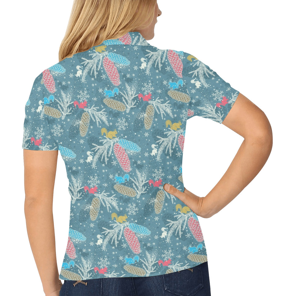 Squirrel Pattern Print Design 01 Women's All Over Print Polo Shirt