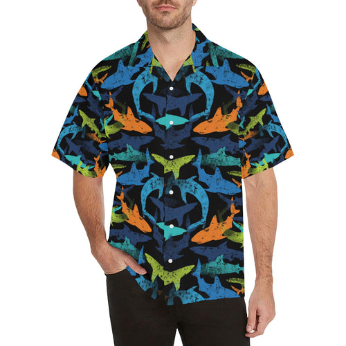 Colorful shark Men's All Over Print Hawaiian Shirt