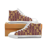 Hand drawn gold saxophone red background Men's High Top Canvas Shoes White