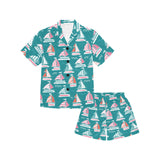 Cute sailboat pattern Kids' Boys' Girls' V-Neck Short Pajama Set