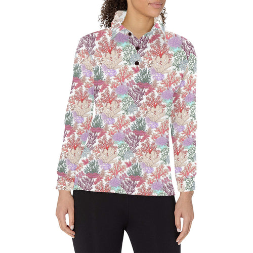 Coral Reef Pattern Print Design 03 Women's Long Sleeve Polo Shirt