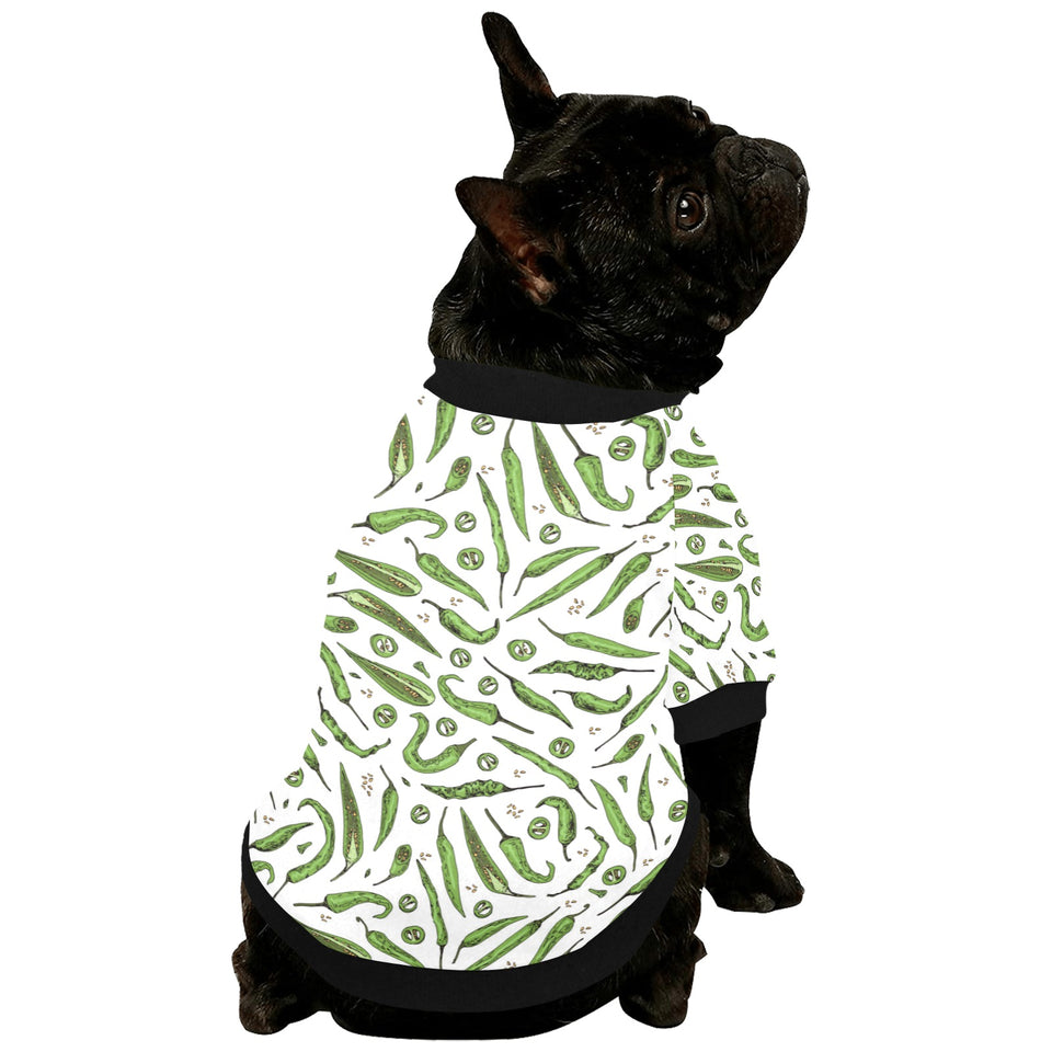 Hand drawn sketch style green Chili peppers patter All Over Print Pet Dog Round Neck Fuzzy Shirt
