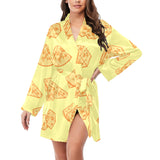 Cheese design pattern Women's Long Sleeve Belted Night Robe
