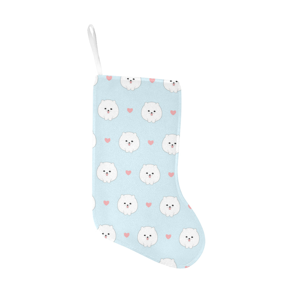 White cute pomeranian pattern Christmas Stocking